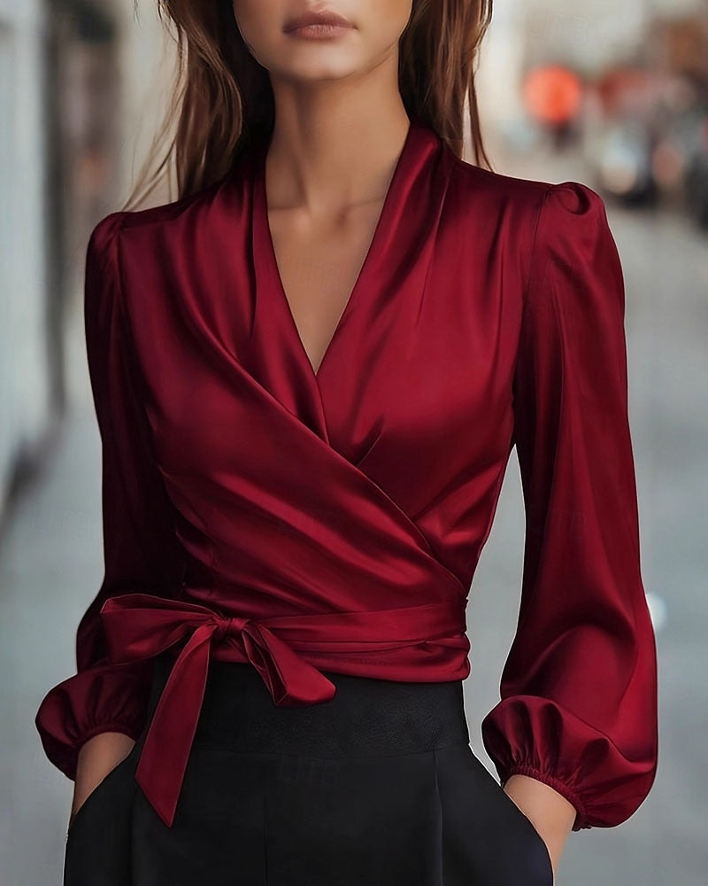 Women's V-Neck Blouse Lace Detail