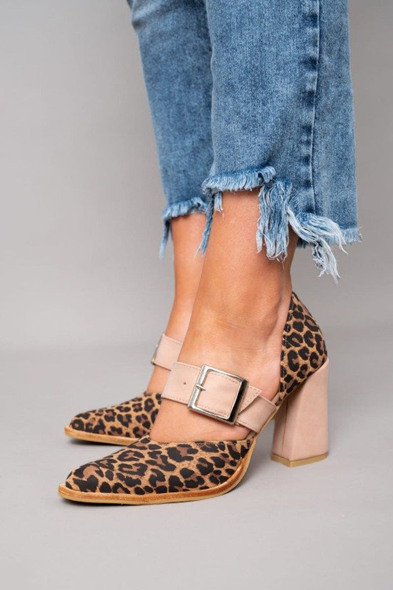 Leopard Suede Sandals Stable Heel