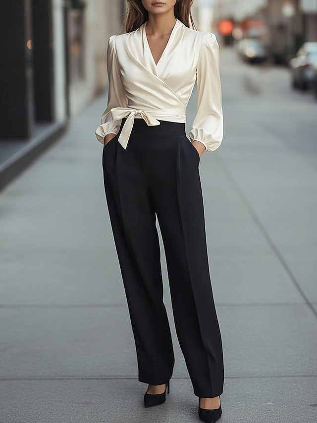 Women's V-Neck Blouse Lace Detail