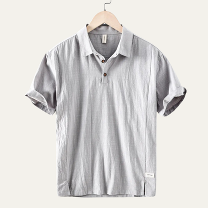 Men's Linen Polo Shirt Short Sleeve Casual Beige