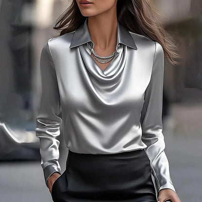 Chic Glossy V Neck Blouse