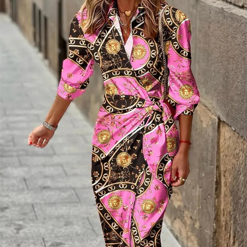 Colorful Floral Wrap Around Dress