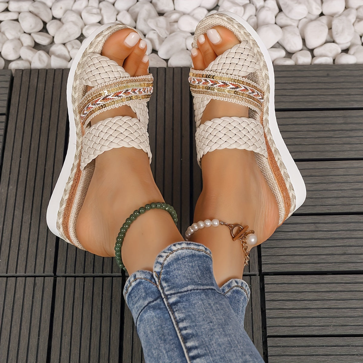 Women's Woven Slip On Sandals