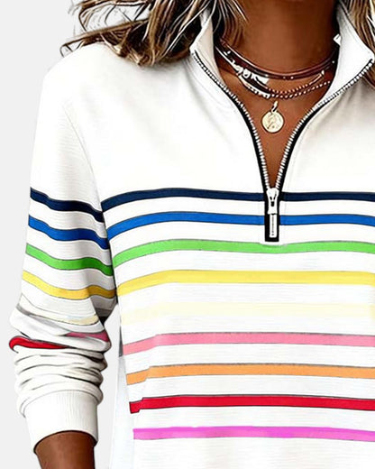 Rainbow Striped Zip Sweatshirt