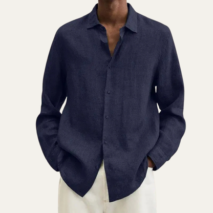 Alderhill Men's Linen Cotton Shirt Turn Down Collar