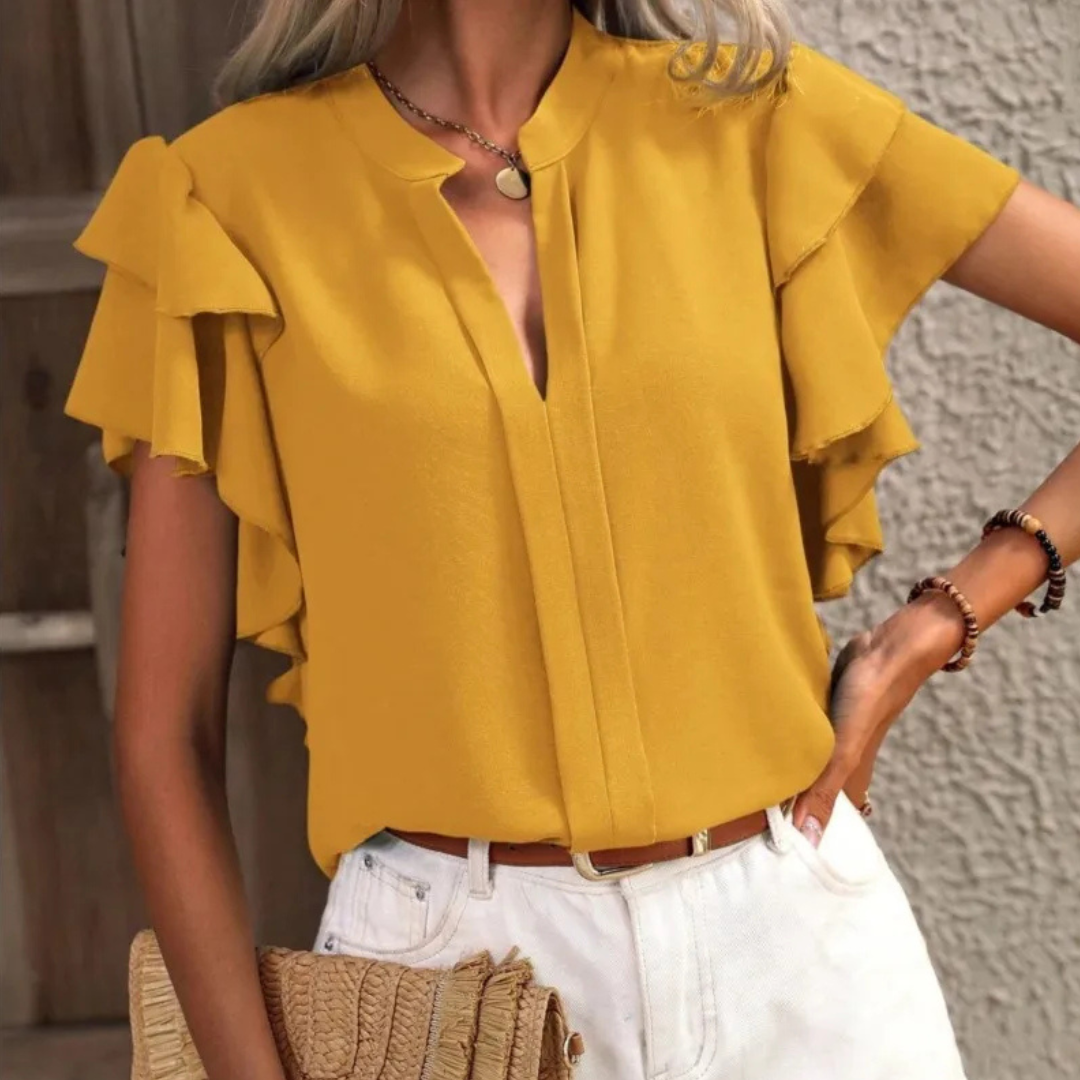Women's Ruffle Blouse V-Neck Short Sleeve