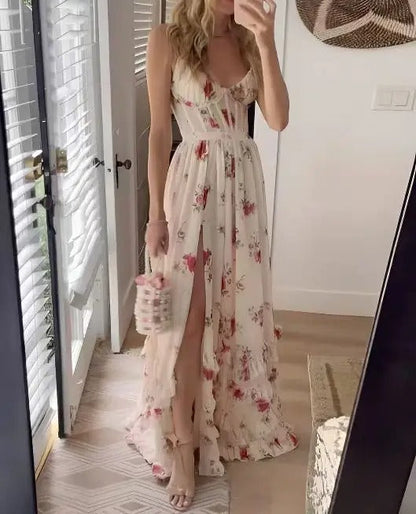 Zara Women's Floral Maxi Dress Elegant Slit