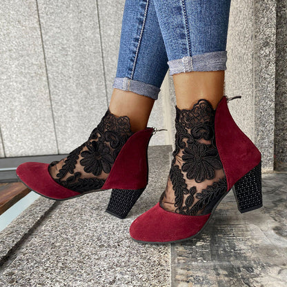 Comfortable Low Heel Women's Ankle Boots with Lace Detail