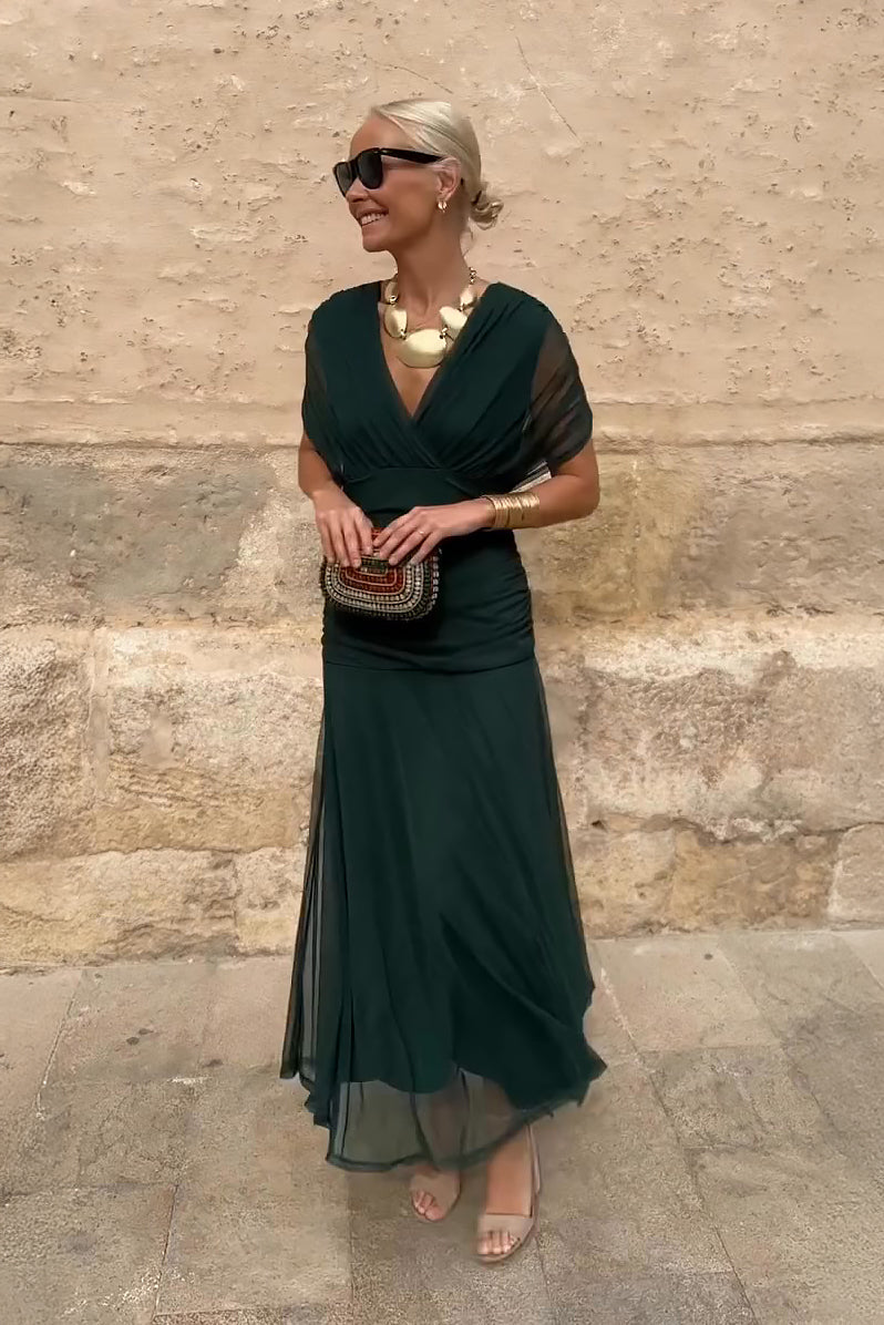 Women's Maxi Dress V-Neck Flowy Design - VibreMode