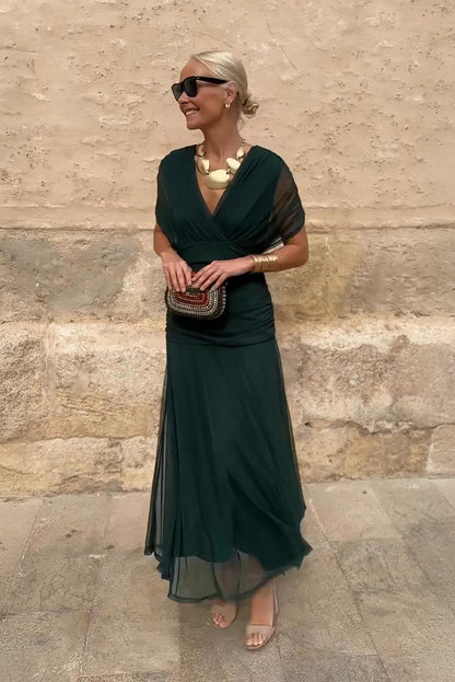 Elegant Women's V-Neck Maxi Dress - VibreMode