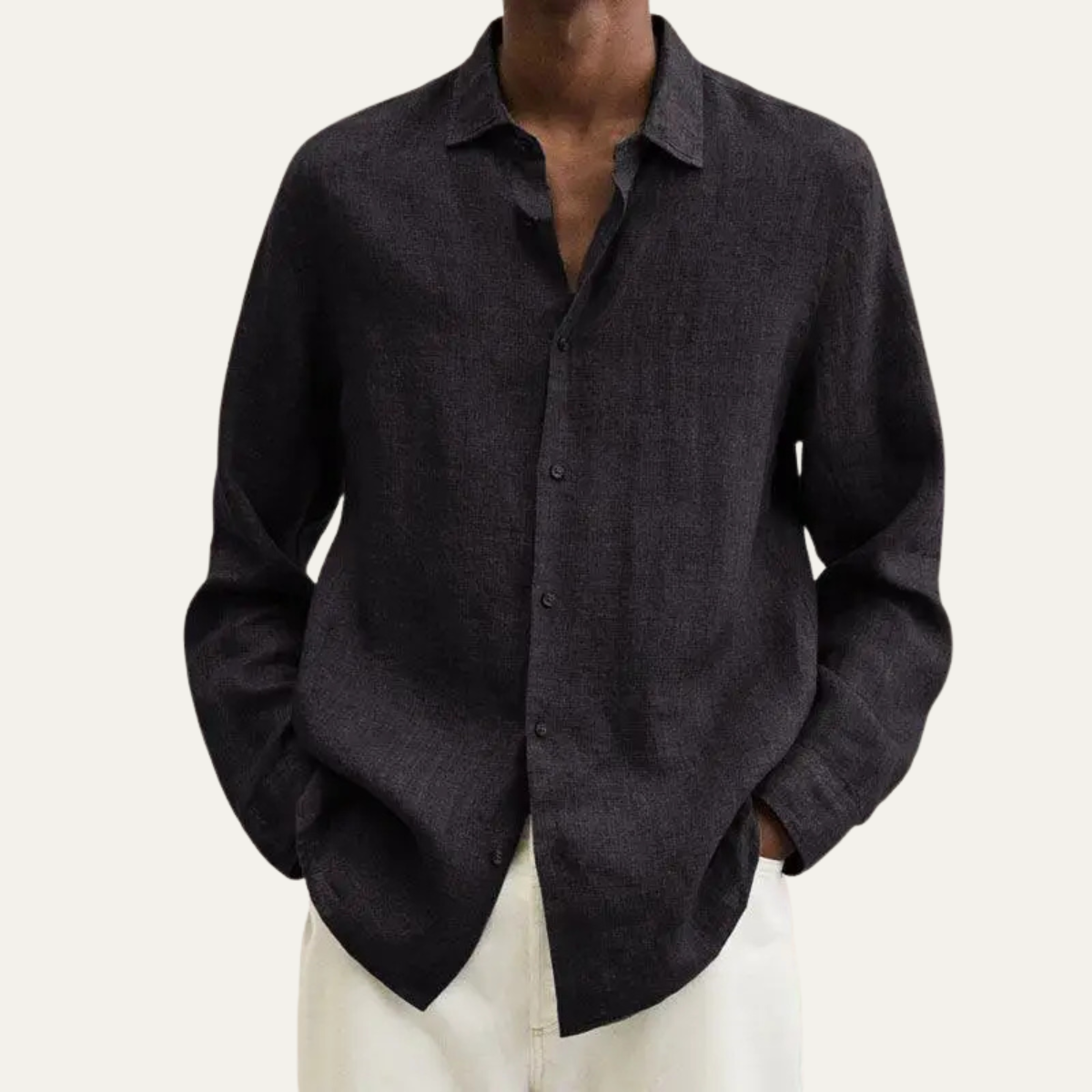 Alderhill Men's Linen Cotton Shirt Turn Down Collar