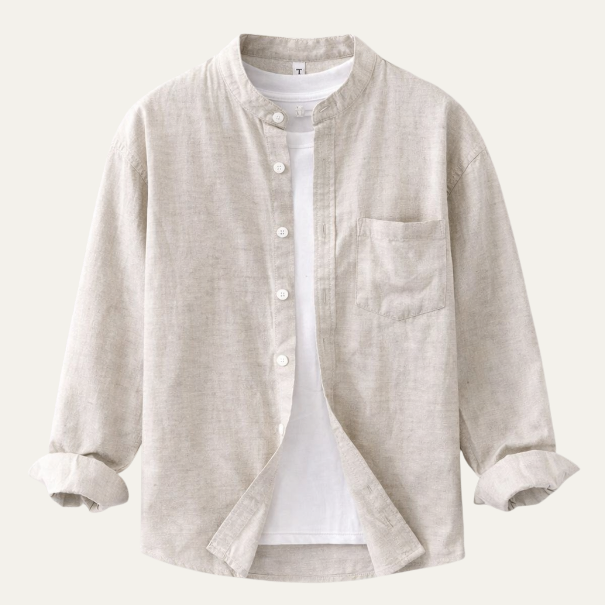 Men's Cotton Linen Shirt Loose Fit Mandarin Collar - VibreMode