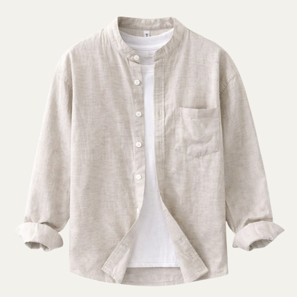 Men's Cotton Linen Shirt Loose Fit Mandarin Collar - VibreMode