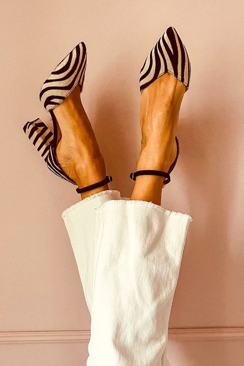 Women's Zebra Print Sandals Adjustable Strap Stable Heel - VibreMode