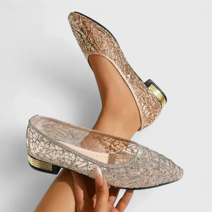 Elegant Lace Pointed Toe Ballet Flats with Low Heel
