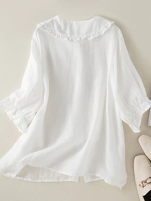 Women's Cotton Blend Loose Fit Ruffle Neck Shirt