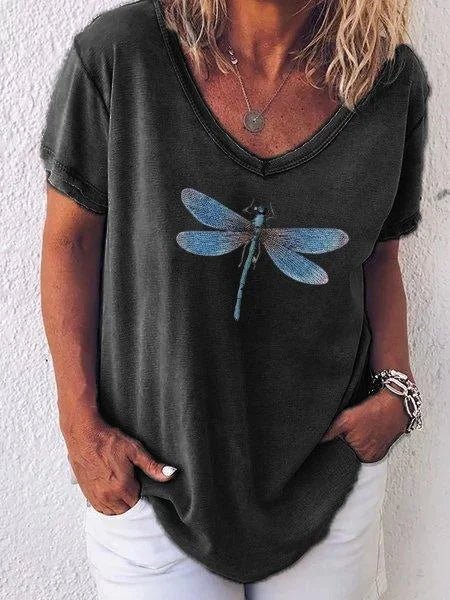 Women's Butterfly Print V-Neck Short Sleeve T-Shirt