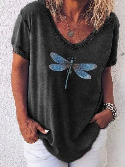 Women's Butterfly Print V-Neck Short Sleeve T-Shirt