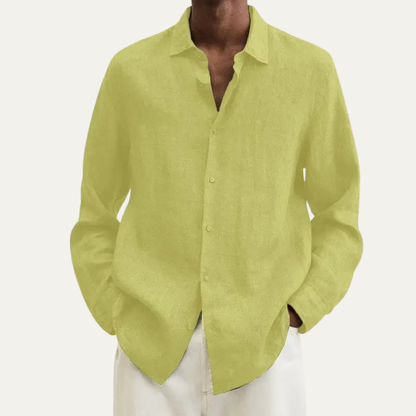 Men's Linen Cotton Shirt Breathable Turn Down Collar