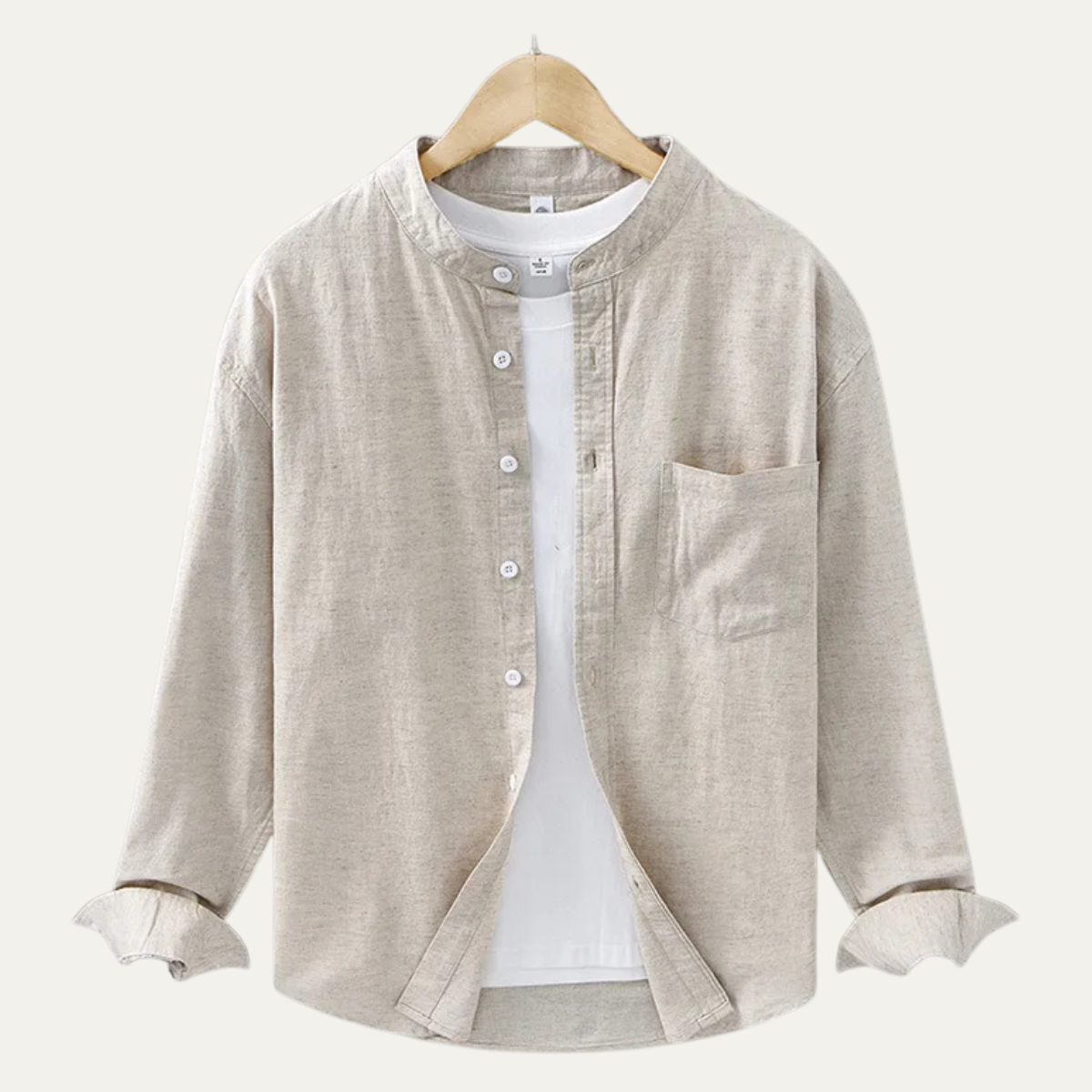 Men's Cotton Linen Shirt Loose Fit Mandarin Collar