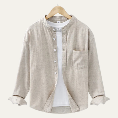 Men's Cotton Linen Shirt Loose Fit Mandarin Collar