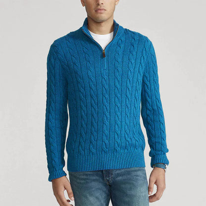 Men's Cable Knit Half-Zip Sweater Textured Classic Design