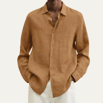 Men's Linen Cotton Shirt Breathable Turn Down Collar