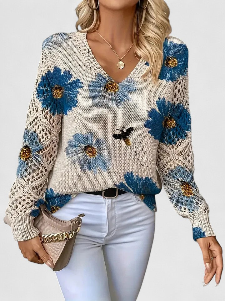 Mae | Pretty Floral Knit Sweater - VibreMode