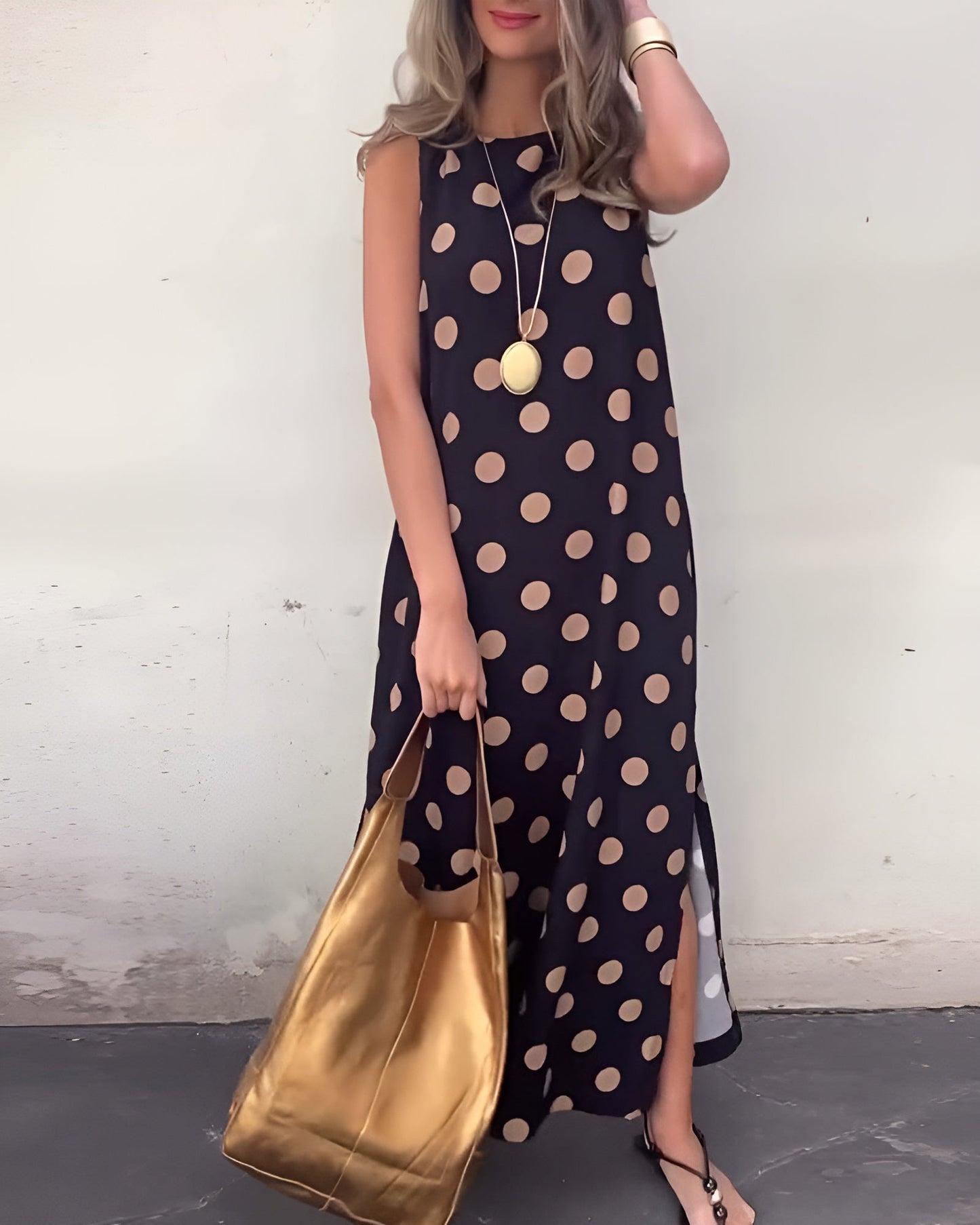 Long Polka Dot Dress with Side Slit