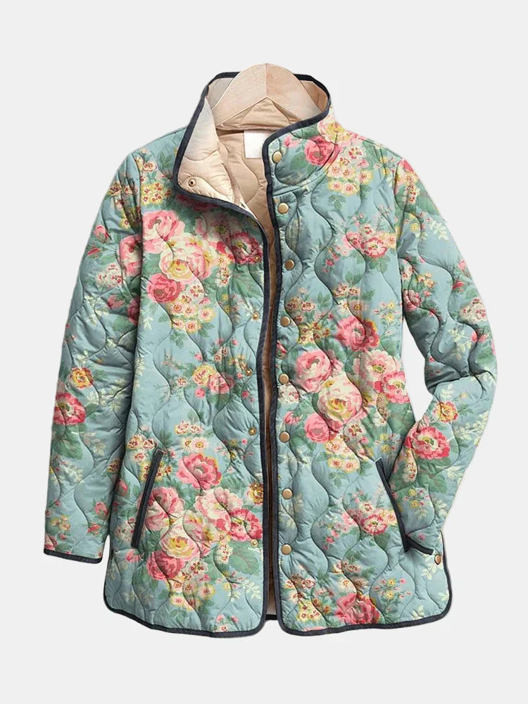 Padded Floral Pattern Winter Coat - VibreMode