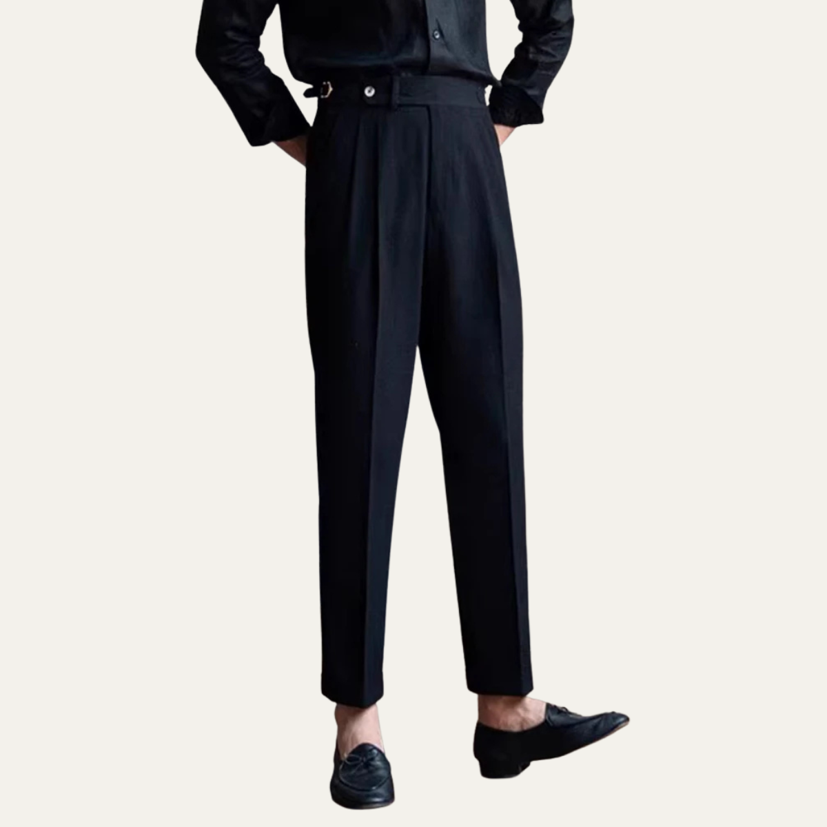 Men's Slim Fit Pleated Dress Pants High Waist