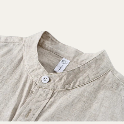 Men's Cotton Linen Shirt Loose Fit Mandarin Collar