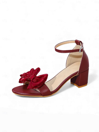 Women's Block Heels Ankle Strap Shoes with Bow Detail
