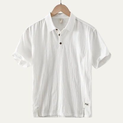 Men's Linen Polo Shirt Short Sleeve Casual Beige