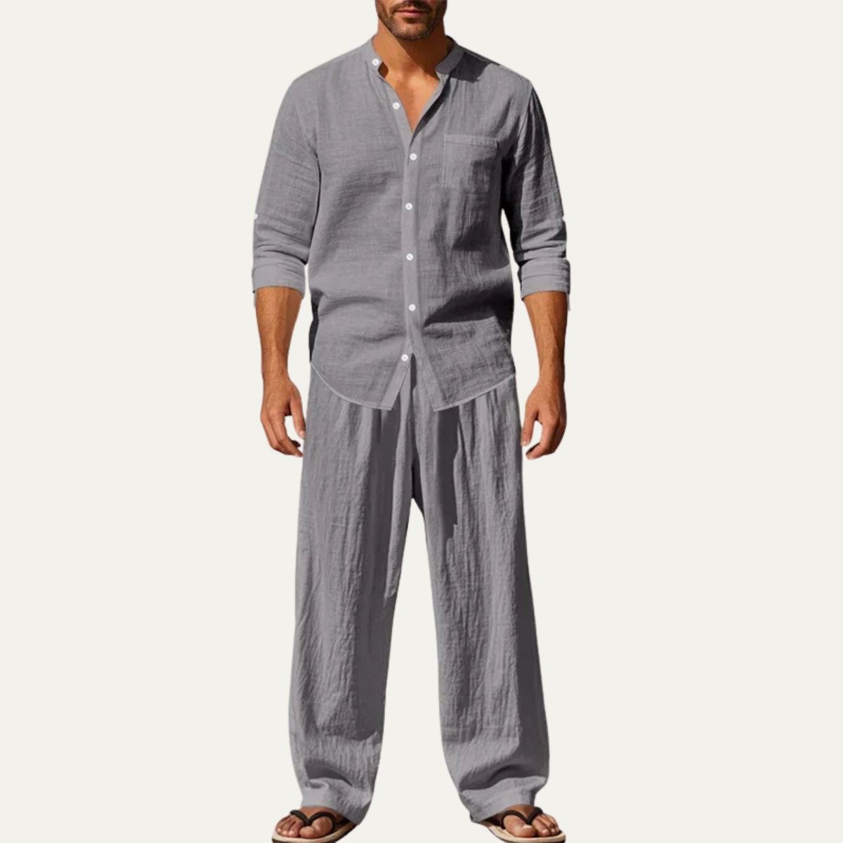 Mens Casual Linen Shirt And Pants Set