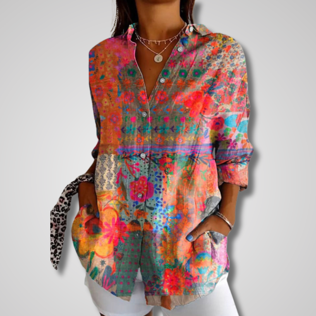 Women's Printed Button-Down Blouse - VibreMode