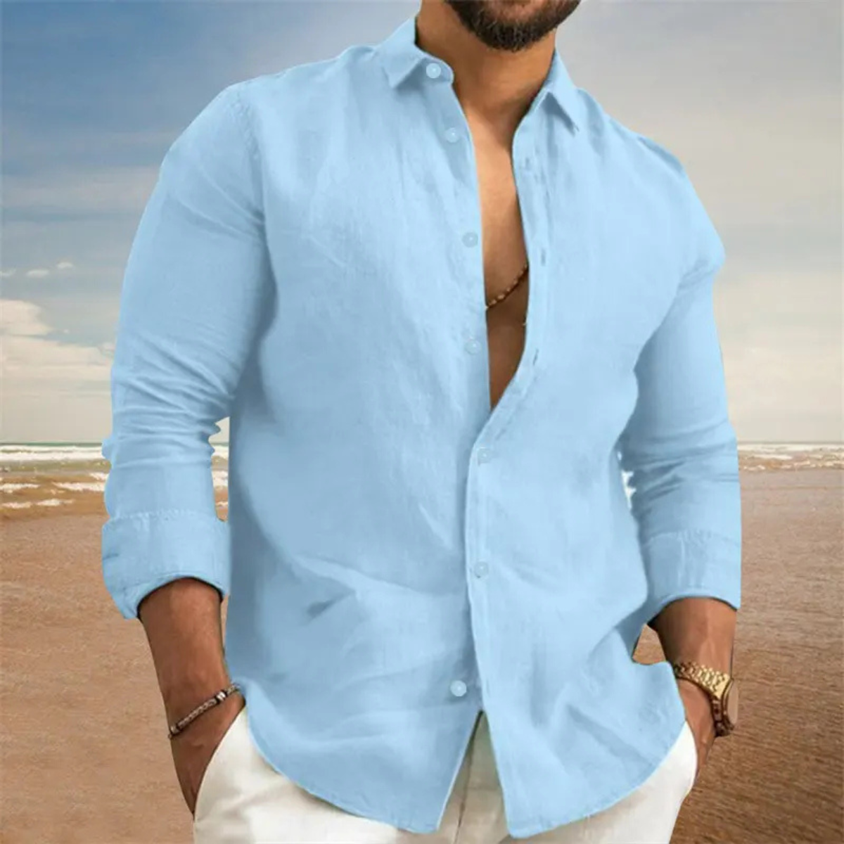 Ancona Men's Cotton Linen Shirt Lightweight