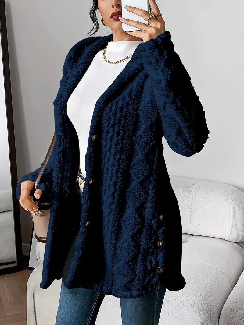 Women's Hooded Cardigan Button Front Closure