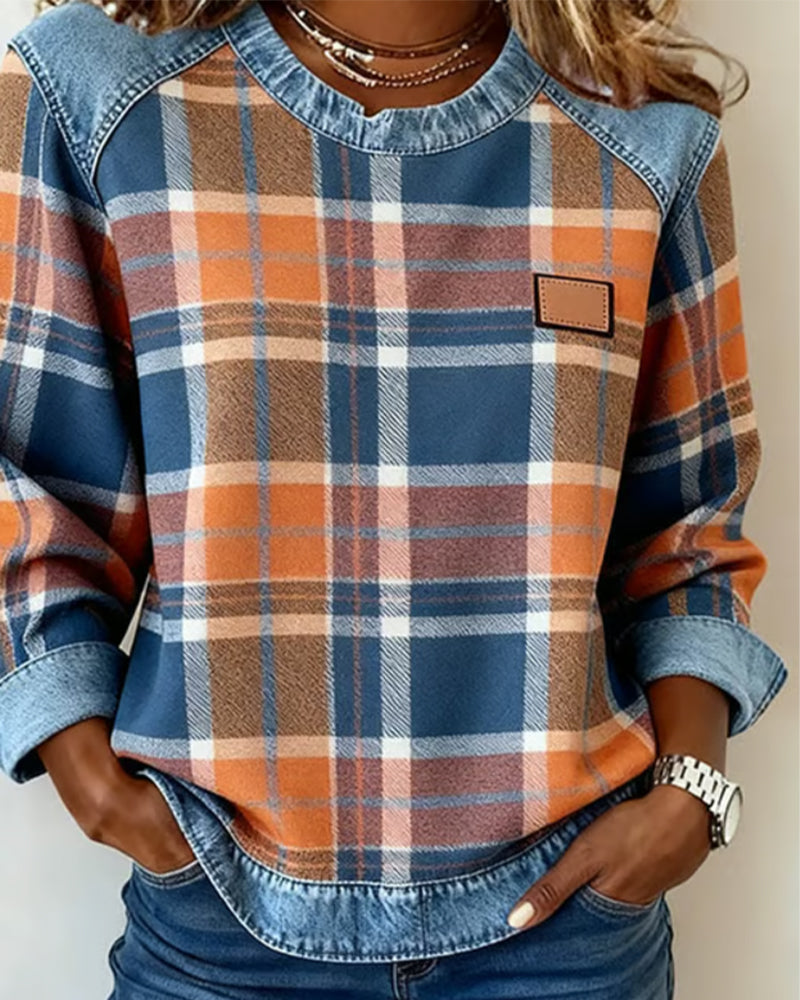 Plaid Patchwork Fleece Sweatshirt