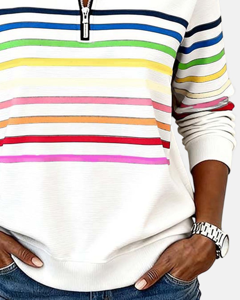 Rainbow Striped Zip Sweatshirt