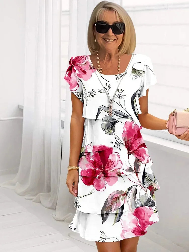 Pretty Floral Tiered Mini Dress for Women - VibreMode