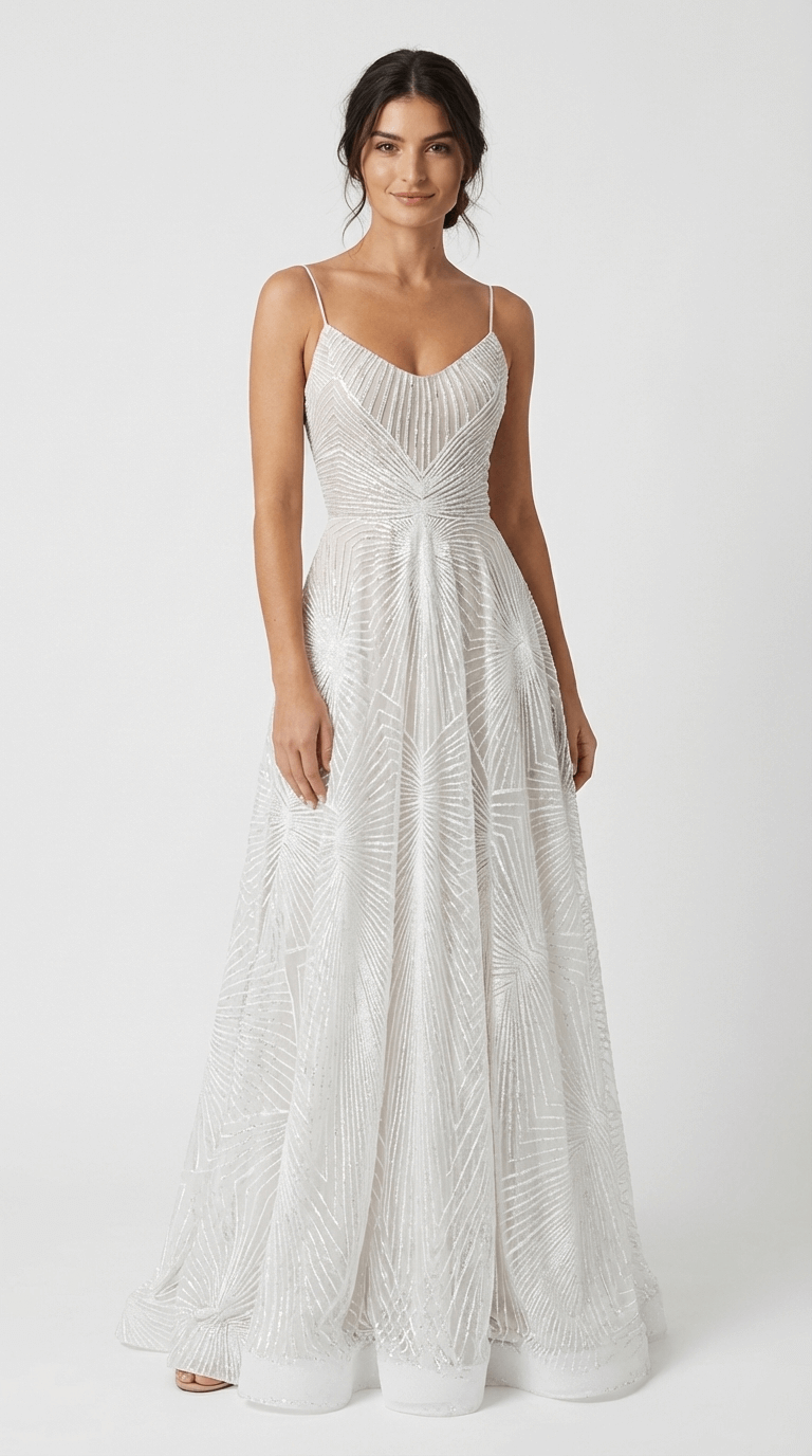 Women's White Sequin Maxi Evening Dress - VibreMode