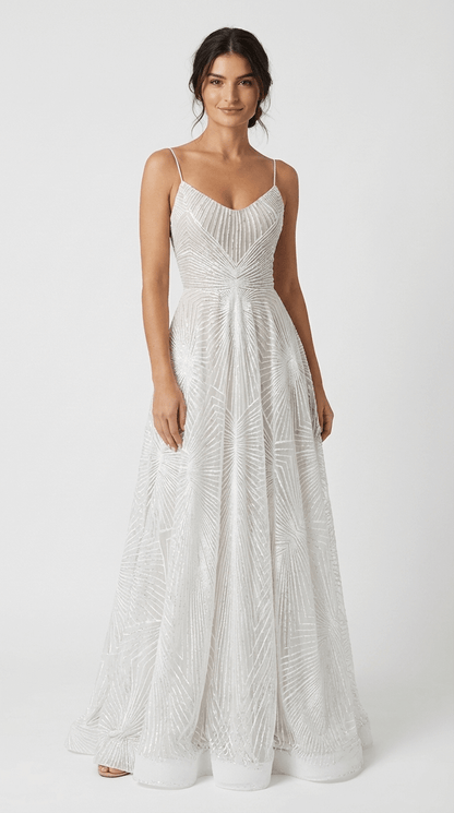 Women's White Sequin Maxi Evening Dress - VibreMode