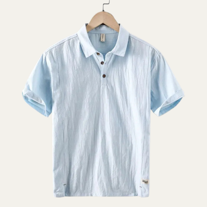 Men's Linen Polo Shirt Short Sleeve Casual Beige