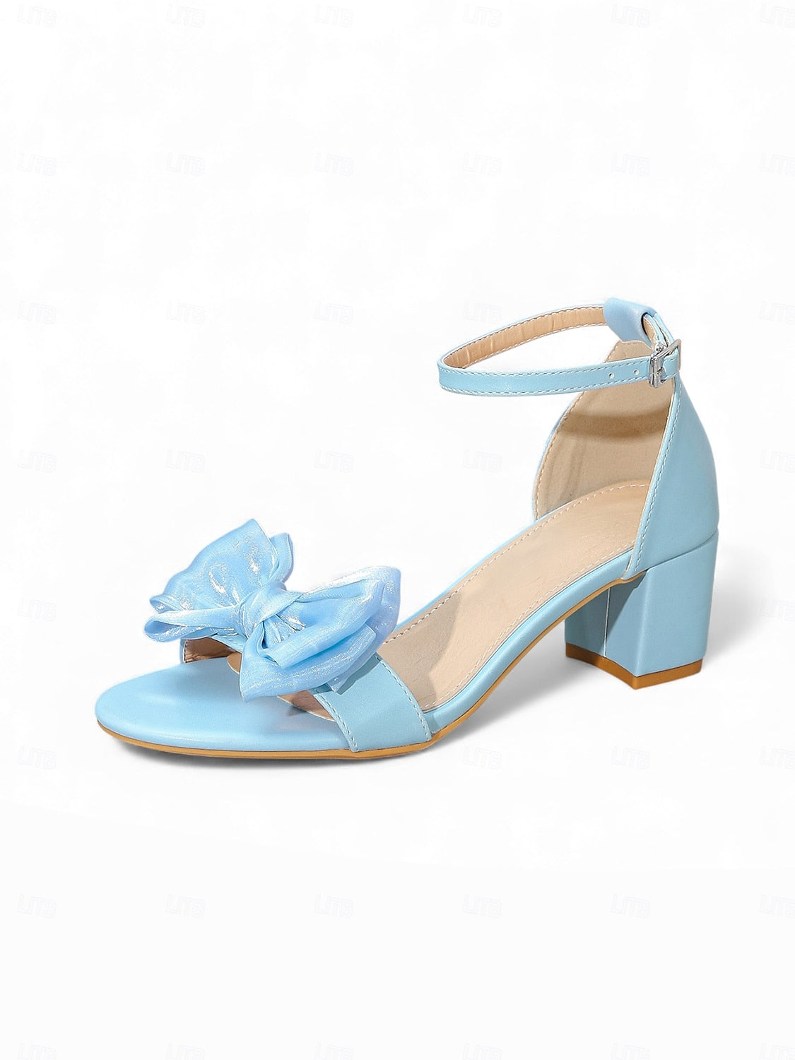 Women's Block Heels Ankle Strap Shoes with Bow Detail