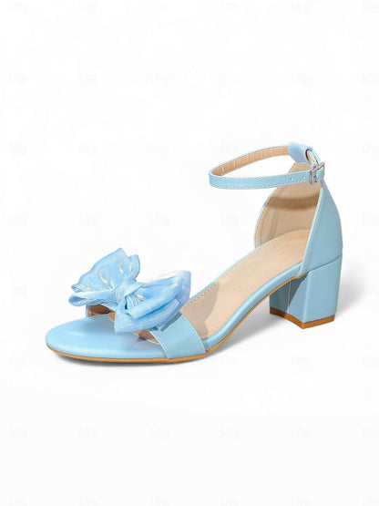 Women's Block Heels Ankle Strap Shoes with Bow Detail