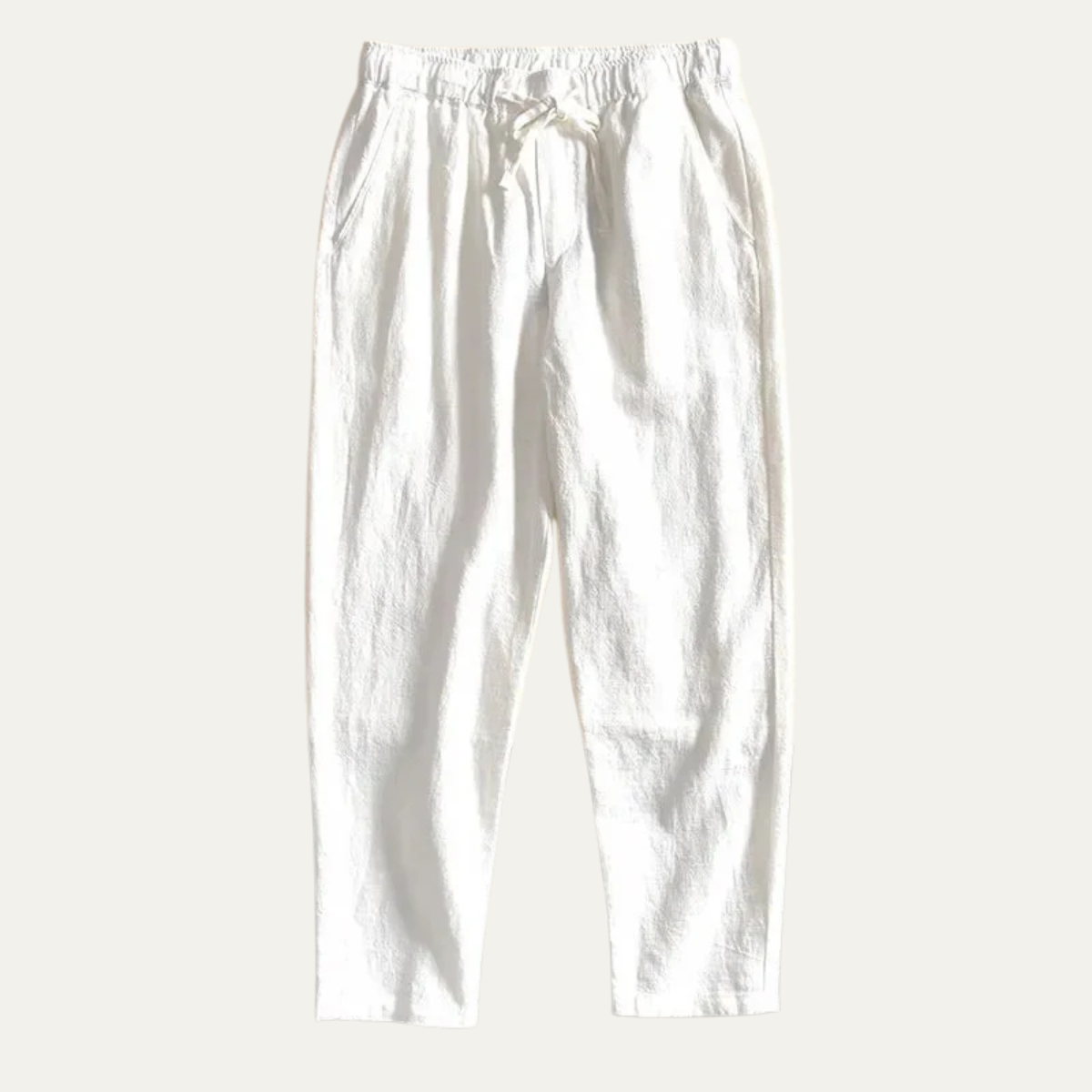 Men's Linen Jogger Pants Elastic Waist Casual Beige