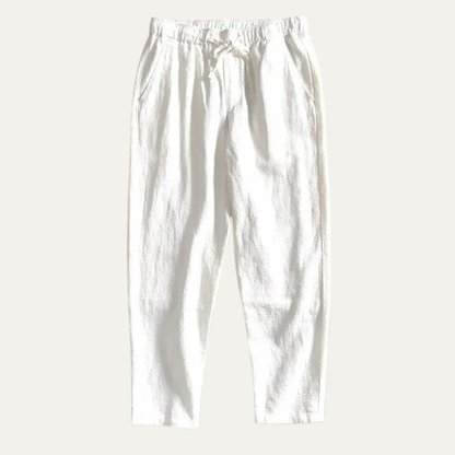 Men's Linen Jogger Pants Elastic Waist Casual Beige
