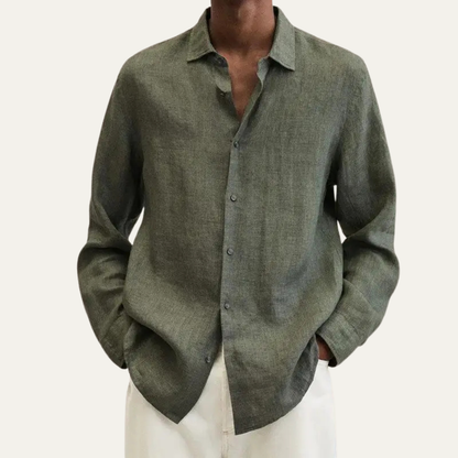 Men's Linen Cotton Shirt Breathable Turn Down Collar
