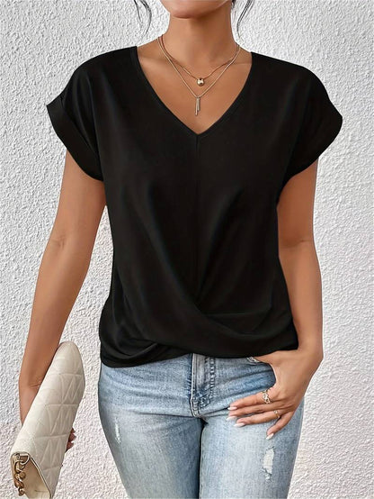 Casual Knot Front V Neck Top